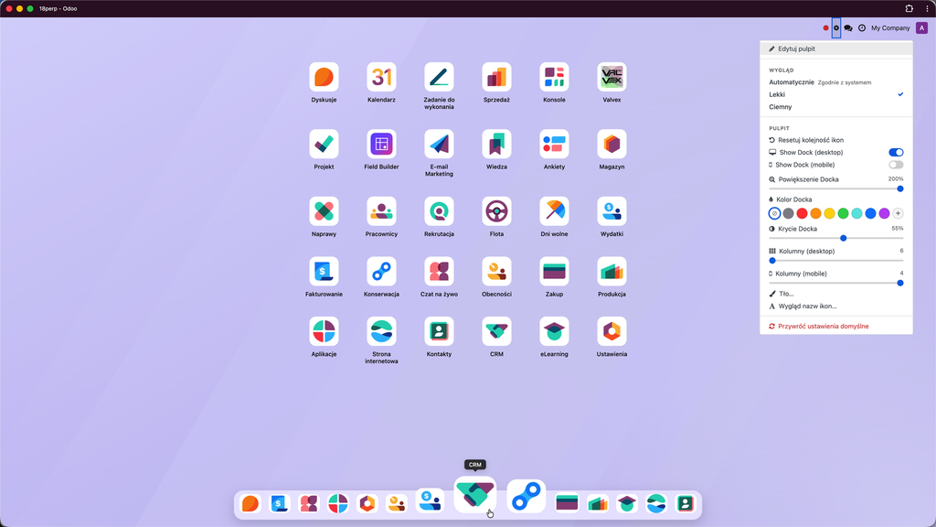 Web Perp · macOS-style home screen for Odoo 19
